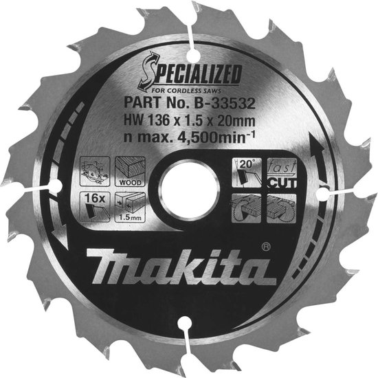 Makita Specialized saw blade, 136 x 20 mm, 48Z, B-33825