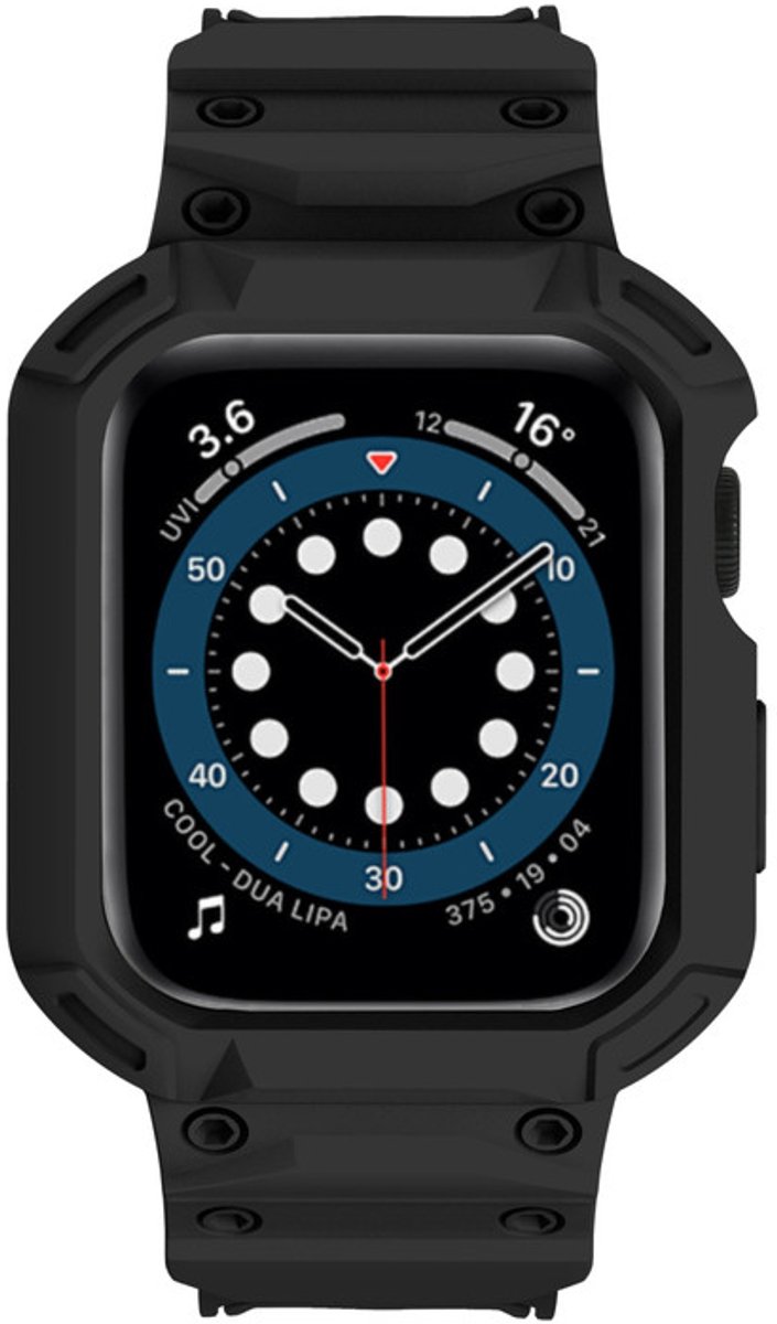 Siliconen bandje - met ingebouwde case - geschikt voor Apple Watch Series 10 (46 mm) - zwart