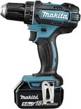 Makita boor-/schroefmachine met 18V 5.0Ah LXT accu in teal en zwart.