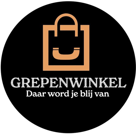 Logo van Grepenwinkel met een winkelmandje en de tekst 'Grepenwinkel - Daar word je blij van'.