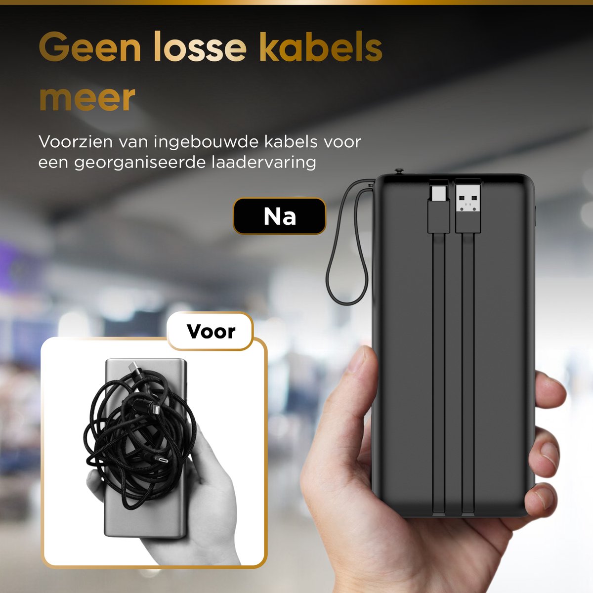 Afbeelding 3 van Golden Sound Volt Powerbank - 30.000 mAh - Snellader 22,5W - Powerbanks - USB-C, USB-A - Voor 2 apparaten tegelijk opladen - Noodpakket - Quick Charge met Led Display - Universele Powerbank