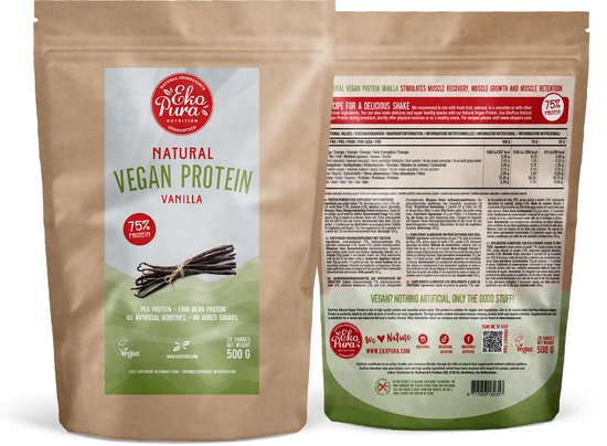 Ekopura Natural Vegan Protein Vanille - Plantaardig Eiwitpoeder, Duurzaam Geproduceerd - 500 gram — afbeelding 2