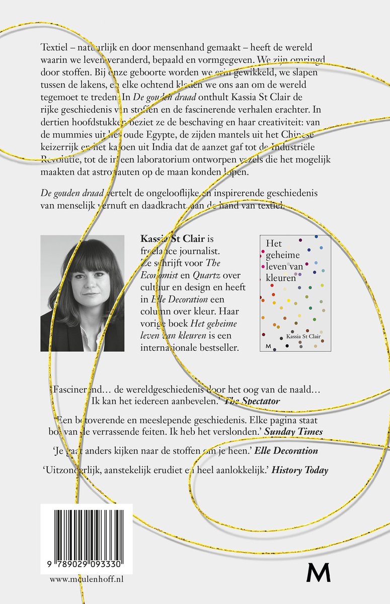 Boek "De gouden draad" met foto van Kassia St Clair en boekbesprekingen.