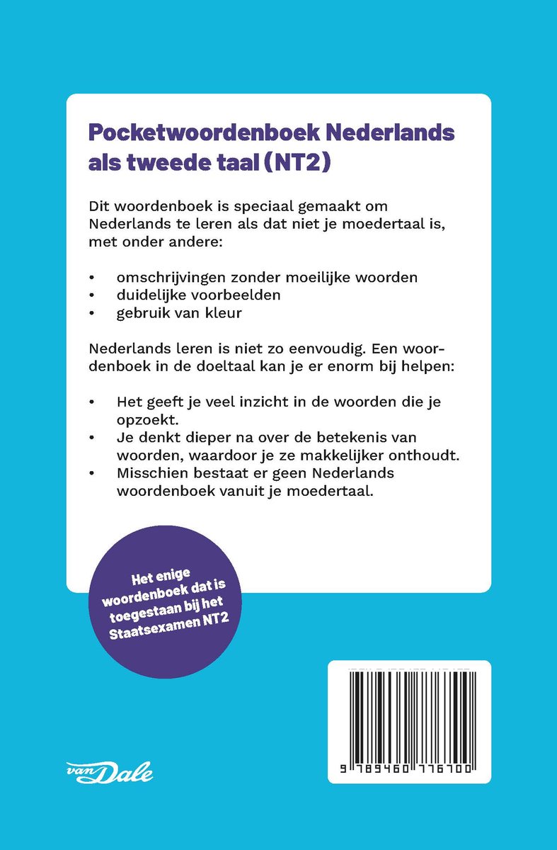 Van Dale Pocketwoordenboek Nederlands als tweede taal (NT2) - back cover