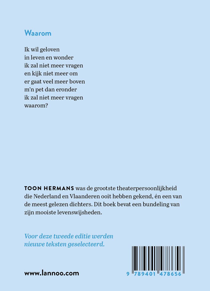 Couverture de livre avec le texte : Pourquoi. "Je veux croire..." et des informations sur Toon Hermans.
