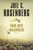 Boekcover 'Uur der waarheid' van Joel C. Rosenberg met een drone boven een stad en Iraanse vlaggen.