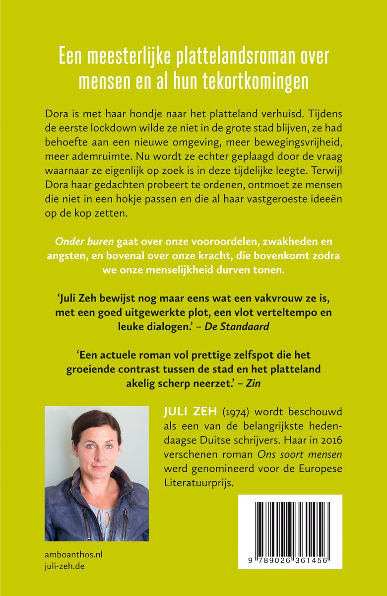 Boek 'Onder buren' van Juli Zeh. Tekst over de roman en een portret van de auteur.