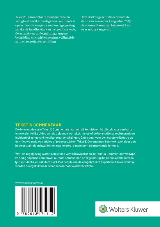 Titelpagina met "Tekst & Commentaar Openbare orde en veiligheid" en ISBN.