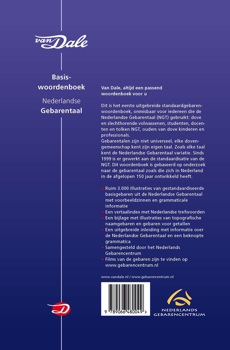 Van Dale Basiswoordenboek Nederlandse Gebarentaal - back cover