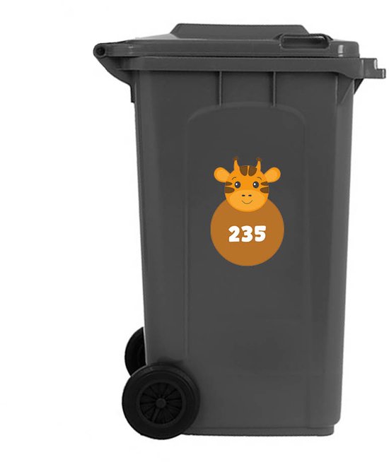 Containerstickers Huisnummer '235' - 20x30cm - Leuke Giraf - Set van 4 dezelfde Vinyl Stickers - Klikostickers