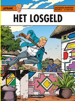 Cover van "Het Losgeld": Lefranc springt over een muur met een geweer, in een Afrikaanse setting.