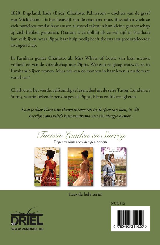 Boekrug met 3 kleinere covers van boeken: 'Pippa', 'Elena' en 'Iris'.