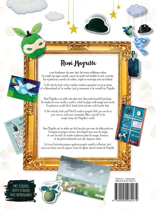 Magritte activity book voor kinderen - nuage, bolhoed, bird