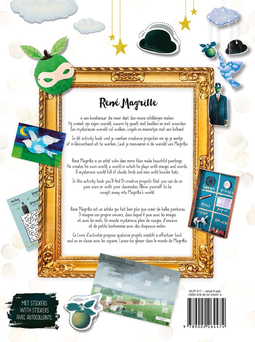 Magritte activity book voor kinderen - nuage, bolhoed, bird - back cover