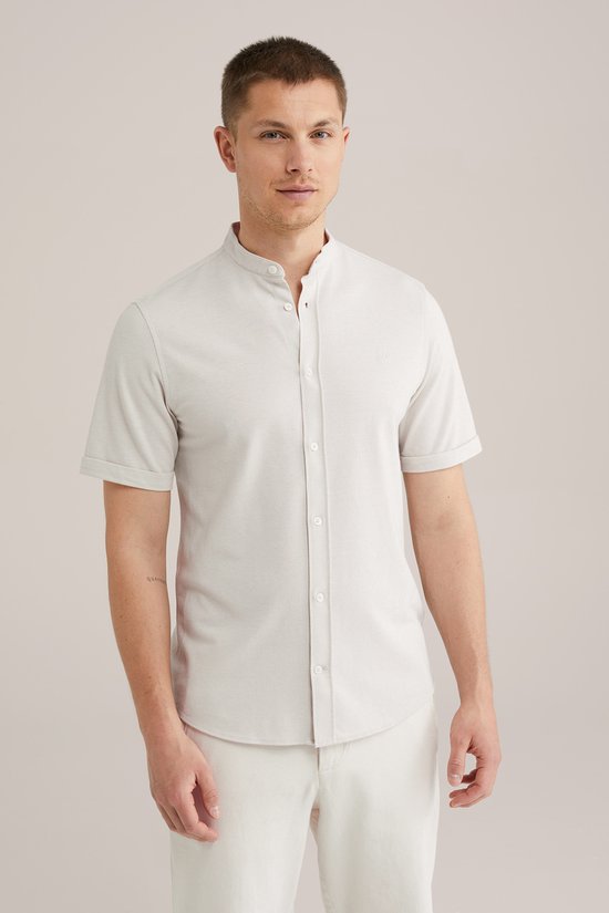 WE Fashion Heren Slim fit overhemd van piquéjersey