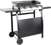 Bol.com sweeek - Gasplancha met 3 branders op karretje - porthos - 755 kw gasplancha met serveertafel aanbieding