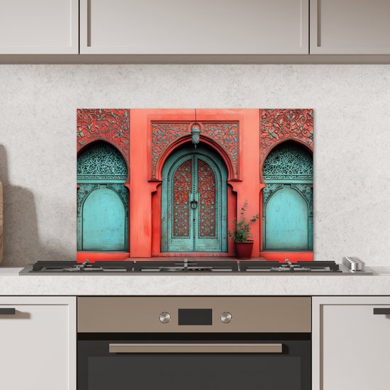 Crédence de Cuisinière en Aluminium 70x50 cm - Lanterne - Porte - Turquoise - Écran Pare-éclaboussures pour Plaque de Cuisson - Protection Murale