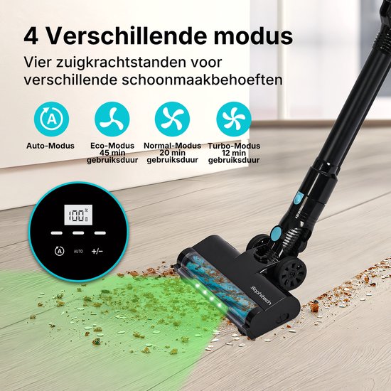 Aspirateur balai sans fil Sophitech – Puissance d'aspiration 26 kPa – 380 W – Aspirateur sans sac – Fonctionne sur batterie – Accessoires inclus