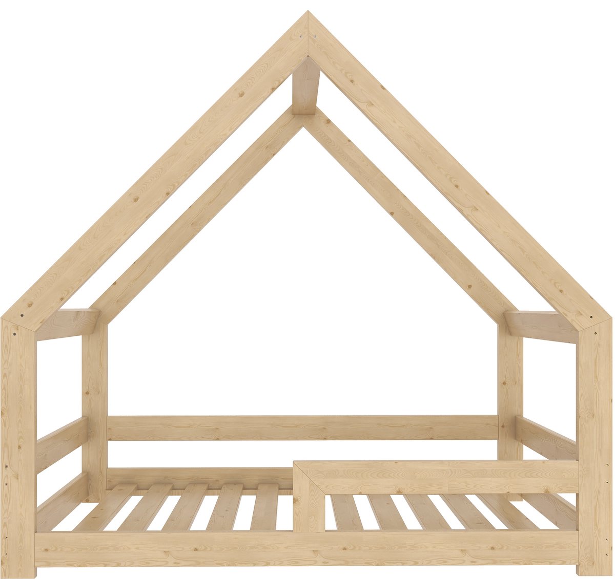 Need Sleep - Montessori Kinderbed Huisbed Peuterbed met Uitvalbescherming - Naturel Hout - 90x180 cm - symmetrisch