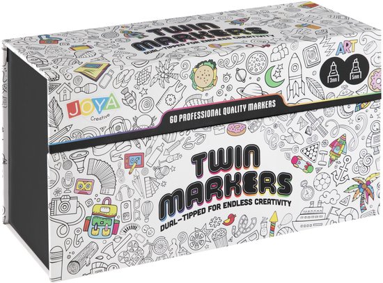 Set de 60 marqueurs de Luxe pour adultes et enfants - Marqueurs à alcool - Livre de coloriage pour Adultes - Surligneurs - Étui de rangement inclus