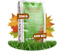 Najaarsmest All-In-One (20kg, 400m2) - Rijk aan Kalium - Gazonmest Najaar - Gazonsmeststof - Organische Meststof - Najaarsmest - Verhoogt de Weerstand van het Gazon tegen Vorst, Droogte, Ziektes en Betreding - Organifer
