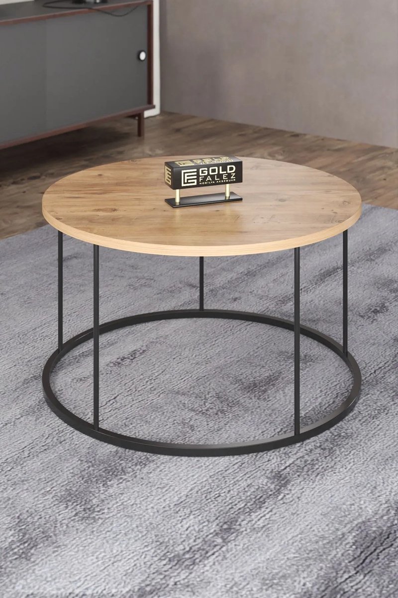 Zeo Wood Salontafel - Salontafel Rond - Salontafel Industrieel - Salon Tafel Houtkleur