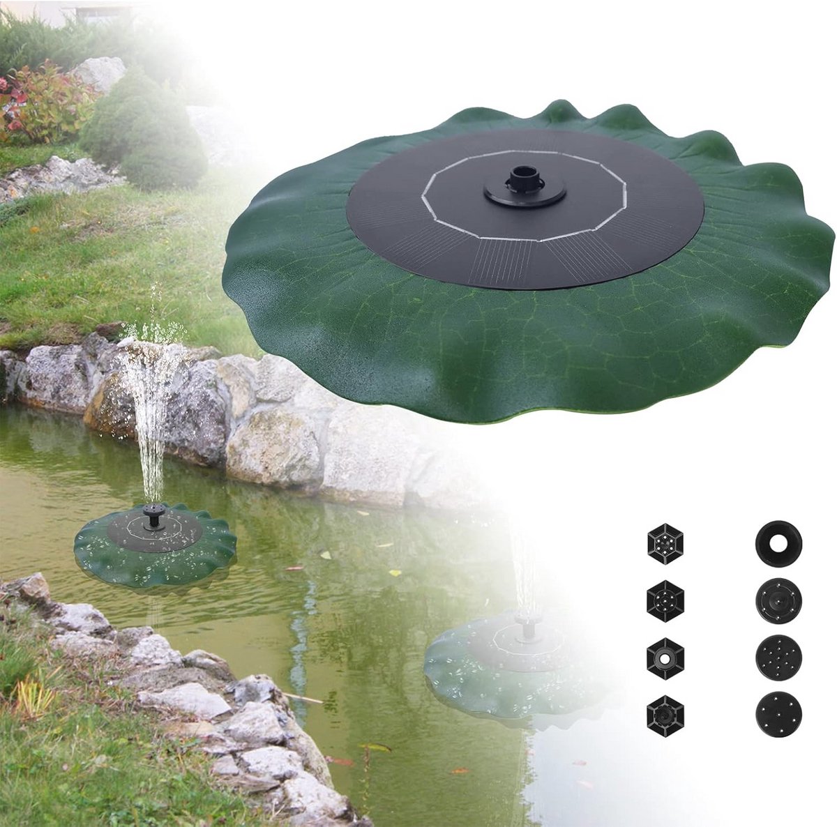 Solar Vijverpomp met Lotusdecoratie - 1,4 W Zonnepomp voor Tuin en Vijver