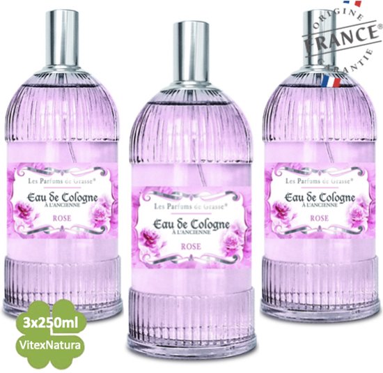 Rozen Eau de Cologne 3 x 250 ML | merk A L'Ancienne | unisex | multifunctioneel als parfum, roomspray en fris linnengoed | Franse Parfum de Grasse
