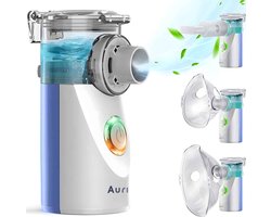 Auriva® Aerosoltoestel - Ultrasone Vernevelaar Inhalator – Inhalatieapparaat voor Kinderen, Volwassenen en Baby’s – Voor Luchtwegaandoeningen - Oplaadbaar - Incl. Maskers en reistas