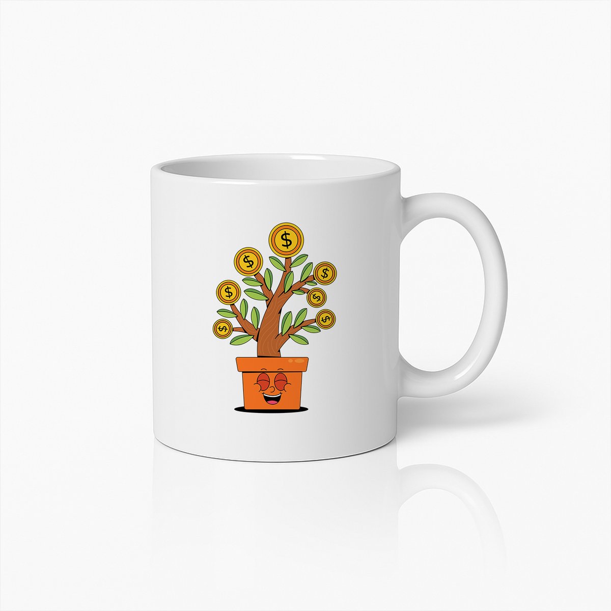 Geldboom Plant Cartoon Mok – Leuk Financieel Cadeau voor Welvaart en Rijkdom Liefhebbers