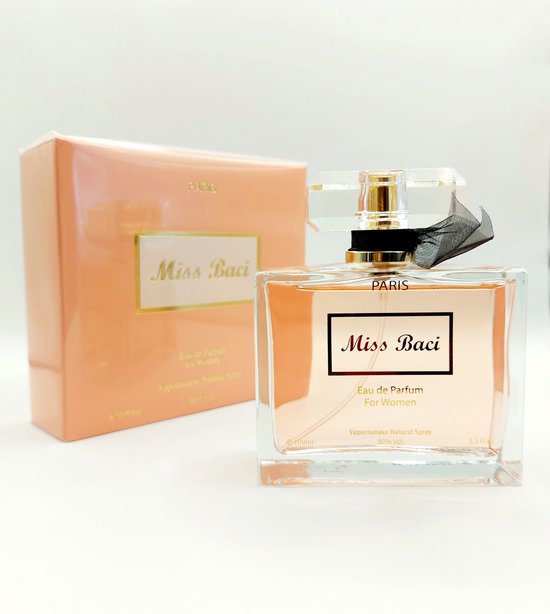 Luxe Franse Eau de Parfum - Miss Baci Dames parfum - zeer populair - heerlijke sterke geur - met Freesia - Pioenroos en Amber - blijft gegarandeerd gehele dag ruiken