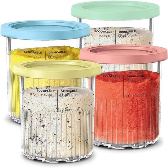 Herbruikbare ijsbekers voor Ninja Creami – set van 4 BPA-vrije ijscontainers 0,71L met deksel en lepel