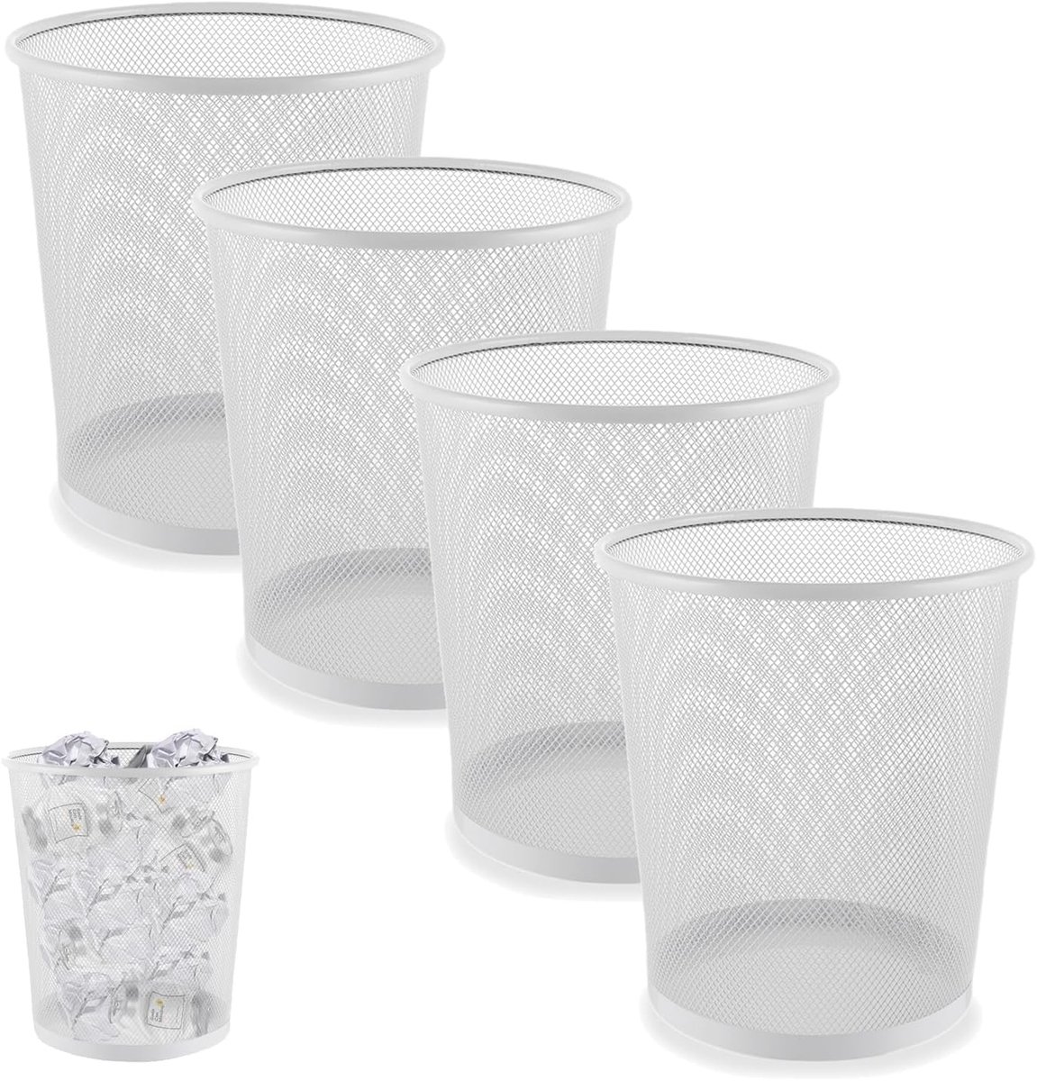 Goedkoopste Metalen prullenbakken set - Kleine papiermanden - 4 stuks - Wit - Metaal - 26 x 23,5 x 19 cm