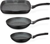 Bol.com Gourmet Graniet Pannenset 3-Delig Aluminium met Kunststof Handgrepen - Zwart aanbieding