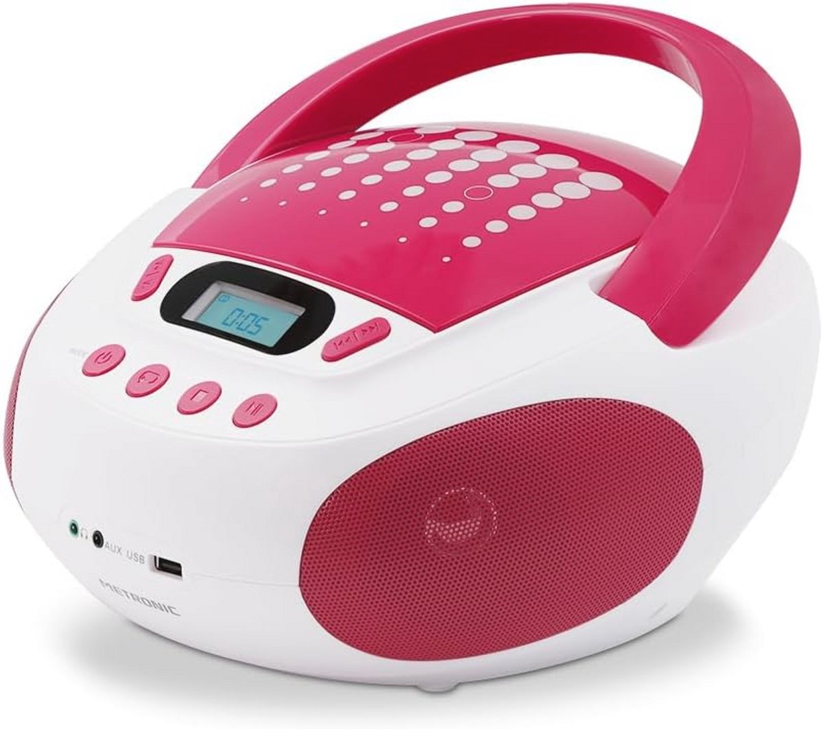 CD-speler voor kinderen met USB-poort en batterijvoeding in wit en roze
