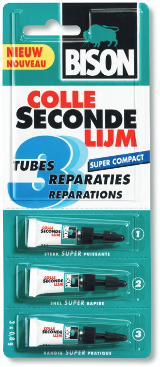 Bison Secondelijm Vloeibaar Mini's 3 x 1g, sterke secondelijm, speciale min verpakking, vaatwasser bestendig, water resistent, voor iedere reparatie in en om het huis — afbeelding 2