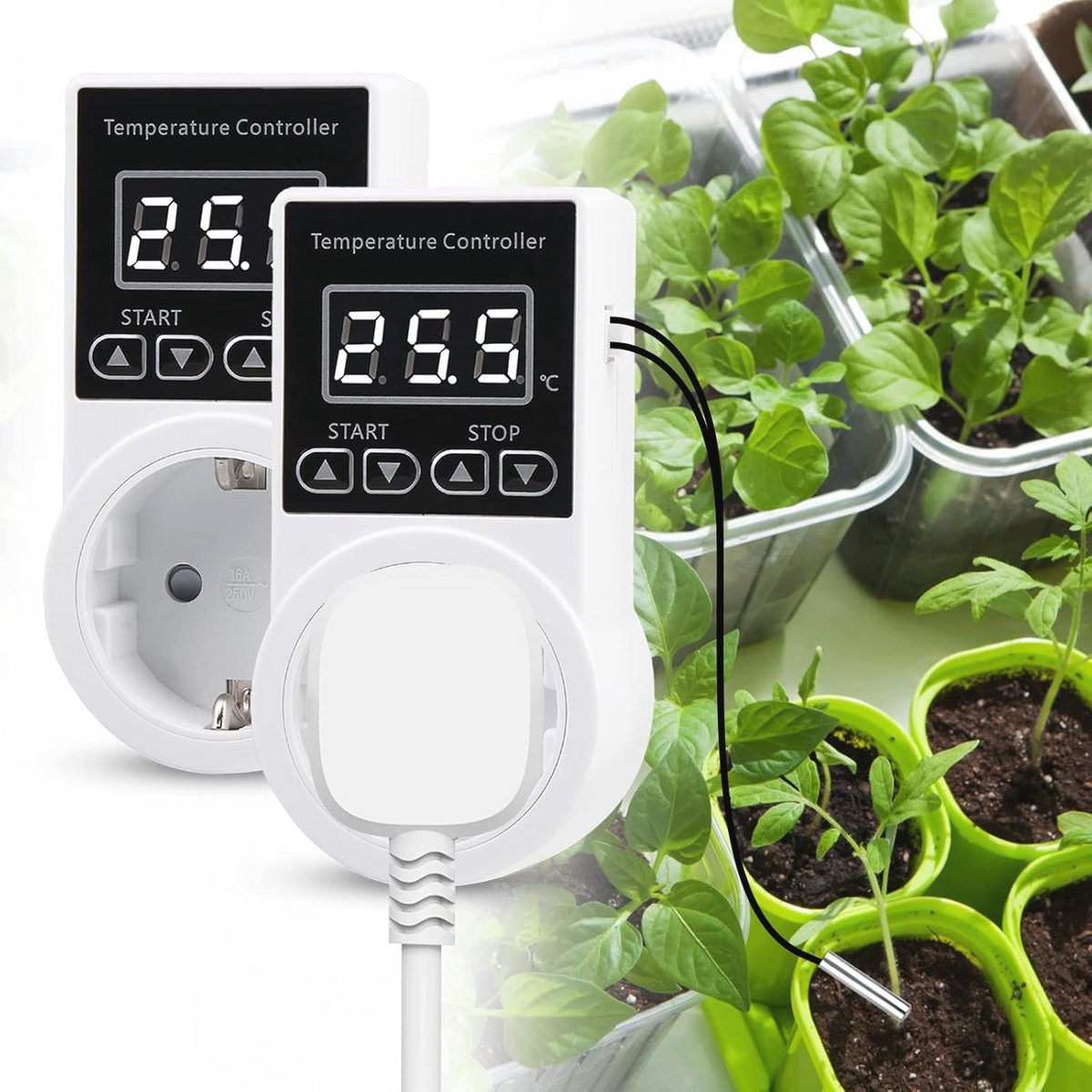 Digitale Thermostaat Stopcontact met Sensor - 2 Stuks Temperatuurregelaar voor Verwarming en Koeling
