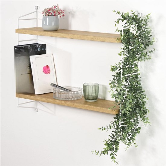 Eucalyptus slinger, kunstplant slinger, 1,8 m, hangende eucalyptus-decoratie met witte bloemen, eucalyptusrank voor achtergrond, bruiloftsboog, tafeldecoratie