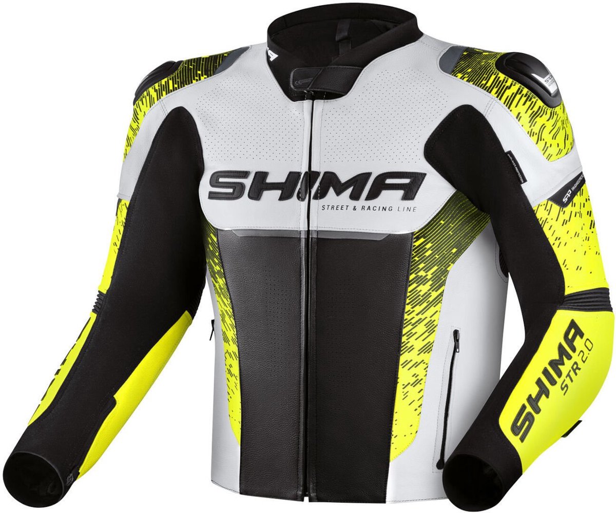 SHIMA STR 2.0 Zwart Wit Geel Leren Motorjas - Jas