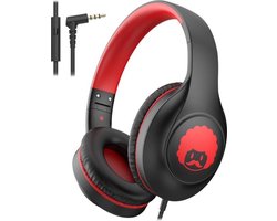 StayPowered Kinder Koptelefoon - Comfortabel en Duurzaam Ontwerp - HD Microfoon - Opvouwbaar Ontwerp - Rijke Stereo Bass - Verwikkelingvrij Nylon Kabel - Verstelbare Pasvorm - Universele 3,5 mm Jack - Zwart/Rood - Levering Sneller dan Aangegeven!