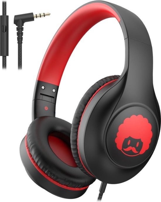StayPowered Kinder Koptelefoon - Comfortabel en Duurzaam Ontwerp - HD Microfoon - Opvouwbaar Ontwerp - Rijke Stereo Bass - Verwikkelingvrij Nylon Kabel - Verstelbare Pasvorm - Universele 3,5 mm Jack - Zwart/Rood - Levering Sneller dan Aangegeven!