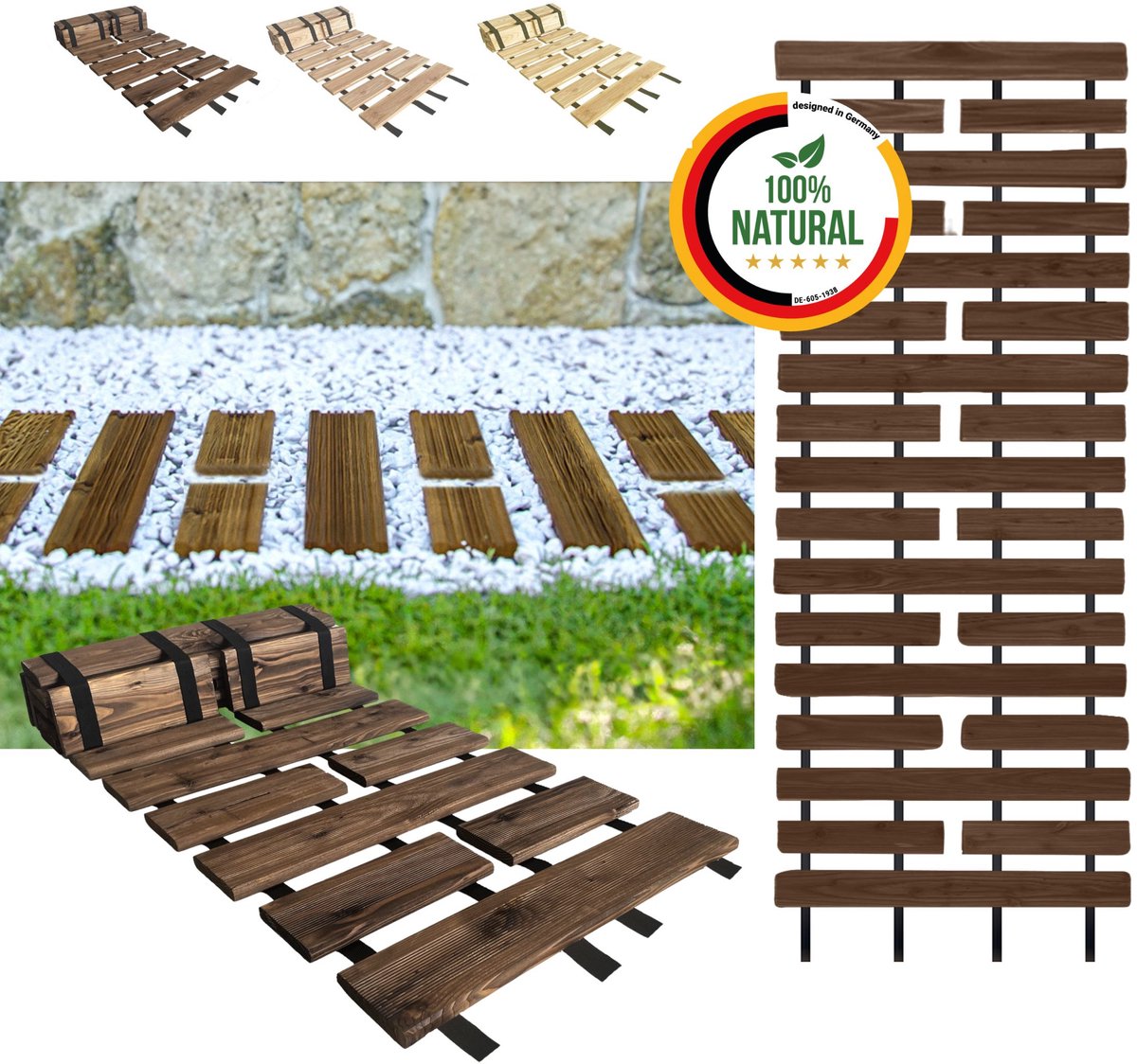 Bol.com Floranica Uitrolbare houten tuinpad Rollpad van lariks 50 cm x 6 m Bruine Uitrolbaar looppad tuinpad, gebogen, antislip,... aanbieding