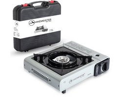 Hikemeister ® camping kooktoestel 1 pit 2200 KW draagbaar in mat grijs met Nederlandse beschrijving en CE