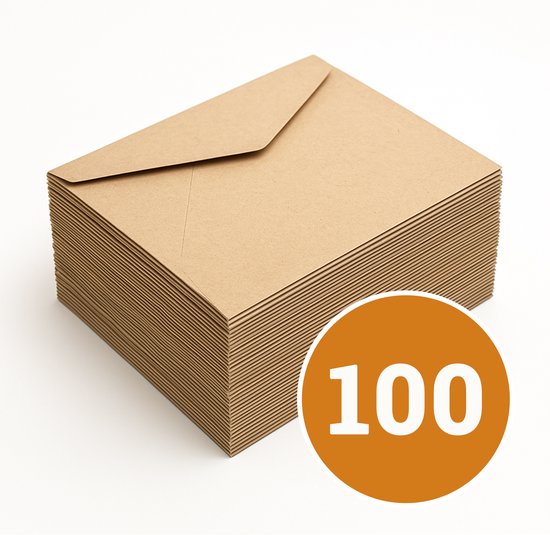 100 Enveloppes Kraft marron format C6 - 114 x 162 mm - Papier recyclé - Choix durable - Enveloppe A6