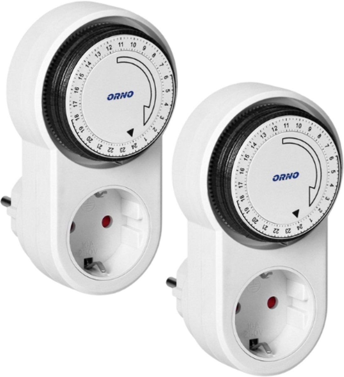 Set van 2 - Tijdschakelaar voor binnen - Doorvoerstekker 24 uur- 230 V - Analoge timer schakelaar - Schakelklok stopcontact 24 uur instelbaar