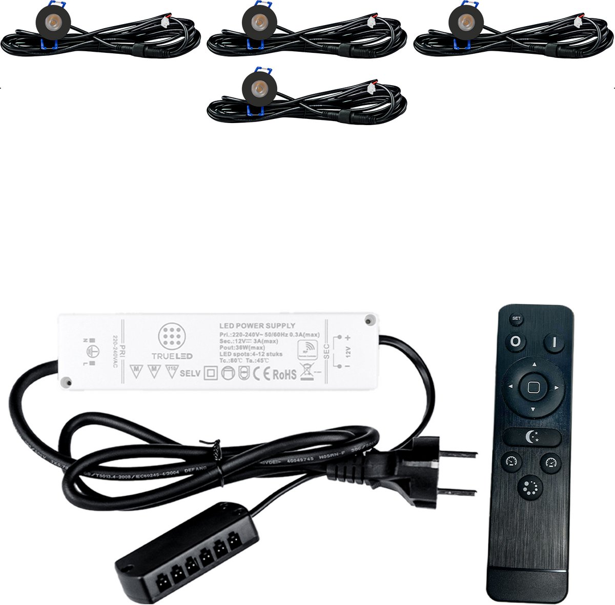 TrueLED Compact Black - Inbouw LED Spot Dimbaar voor Overkapping - IP65 Verlichting voor Veranda - Complete set van 4 LED Spots