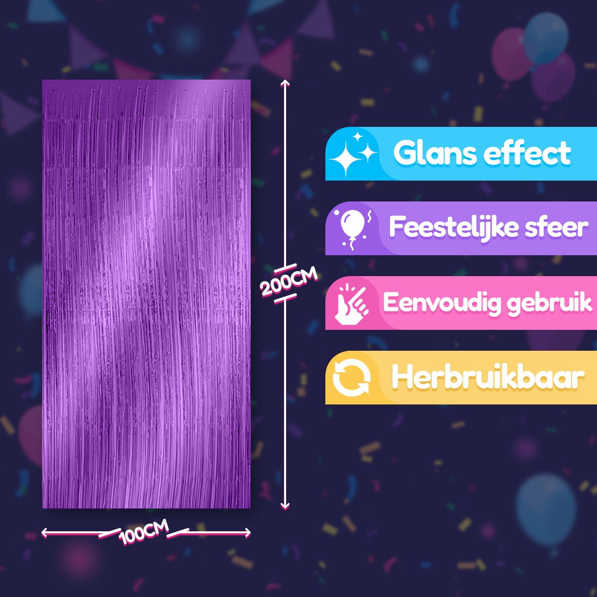 Backdrop Glittergordijn Deurgordijn Paars Zeemeermin Versiering Kinderfeestje Glitter Deur Folie Gordijn - 100*200Cm — afbeelding 2