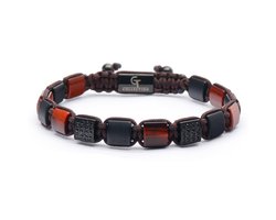 GT Collection - Mannen Energie Platte Armband - met ROOD TIJGEROOG, ZWART ONIX Magische Stenen - Verstelbaar Koord - Een Maat - 20cm - Handgemaakt door juweliers - Perfect cadeau voor mannen