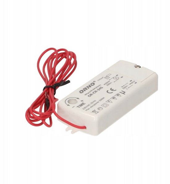 Witte ORNO aanraakschakelaar OR-CR-245 met rode draden en timerfunctie, 230V AC, 500W.