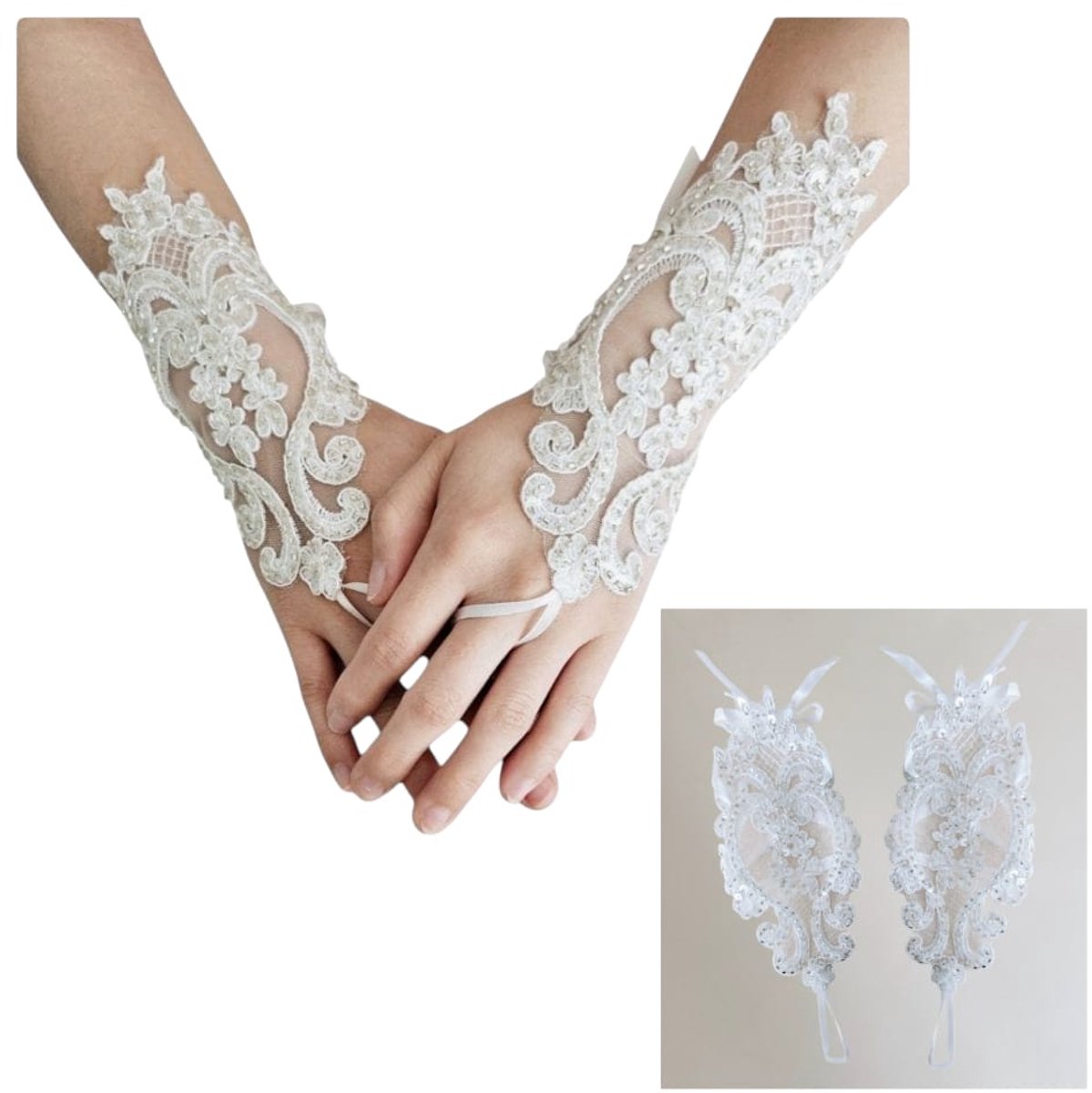 Mooie kant Bruids Handschoenen - Handschoenen Dames - Bride Handschoenen zonder vingers - Bruiloft decoraties | Wit Kant One size - bruiloft, gala, chic feest speciale gelegenheden